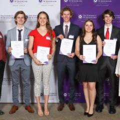 (L-R) Professor Peter Halley, Javan McGuckin, Lilly Van Gilst, Flynn Pearman, Victoria Barnes, James Orman, Professor Vicki Chen.