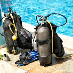 image of diving tanks on dock