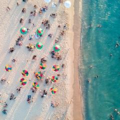 aerial view above beach crowd